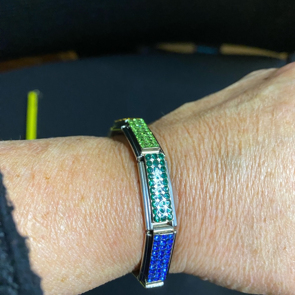 Pride Rainbow Italian Charm Bracelet (6) Rhinestones Stainless Steel w/x links. - Picture 8 of 10